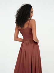 Robes Maxi en Mousseline à Encolure Carrée avec Poches terracotta Grande Taille