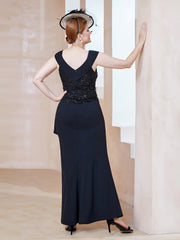 Robe à Col V en Crêpe Extensible avec Paillettes Noir