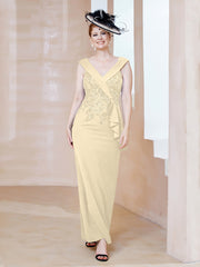 Robe à Col V en Crêpe Extensible avec Paillettes Champagne Grande Taille