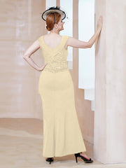 Robe à Col V en Crêpe Extensible avec Paillettes Champagne