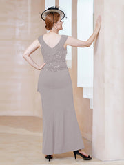 Robe à Col V en Crêpe Extensible avec Paillettes Argent Grande Taille