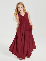 Boho Robes de Demoiselle d'Honneur Longues en Mousseline Bordeaux
