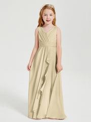 Boho Robes de Demoiselle d'Honneur Longues en Mousseline Champagne