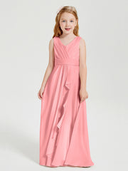 Boho Robes de Demoiselle d'Honneur Longues en Mousseline Flamant