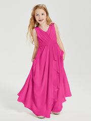 Boho Robes de Demoiselle d'Honneur Longues en Mousseline Fuchsia