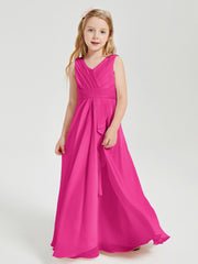 Boho Robes de Demoiselle d'Honneur Longues en Mousseline Fuchsia