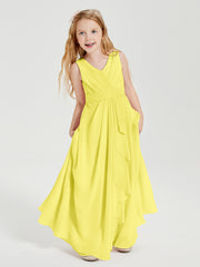 Boho Robes de Demoiselle d'Honneur Longues en Mousseline Citron
