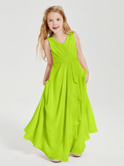 Boho Robes de Demoiselle d'Honneur Longues en Mousseline Vert Citron