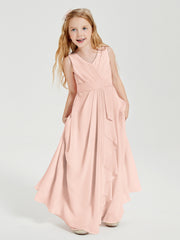 Boho Robes de Demoiselle d'Honneur Longues en Mousseline Rose Perle