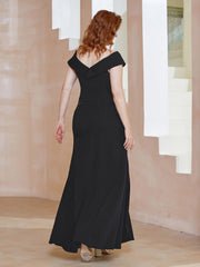 Robe Fourreau Longueur au Sol à Col en V avec Fente Noir Grande Taille