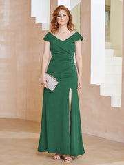 Robe Fourreau Longueur au Sol à Col en V avec Fente Vert Foncé Grande Taille