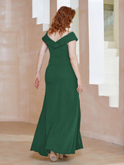 Robe Fourreau Longueur au Sol à Col en V avec Fente Vert Foncé
