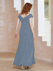 Robe Fourreau Longueur au Sol à Col en V avec Fente Bleu Poudré Grande Taille