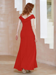 Robe Fourreau Longueur au Sol à Col en V avec Fente Rouge Grande Taille
