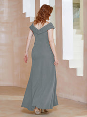 Robe Fourreau Longueur au Sol à Col en V avec Fente Gris Acier