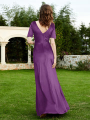 Robe en Velours à Manches Mi-longues et Col en V avec Fente Raisin Grande Taille