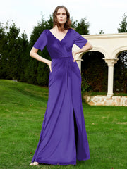 Robe en Velours à Manches Mi-longues et Col en V avec Fente Régence Grande Taille