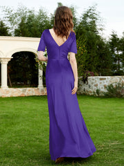 Robe en Velours à Manches Mi-longues et Col en V avec Fente Régence Grande Taille