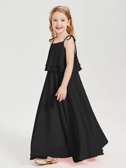 Robes de Demoiselle d'Honneur Junior en Mousseline avec Nœud Papillon Noir