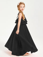 Robes de Demoiselle d'Honneur Junior en Mousseline avec Nœud Papillon Noir