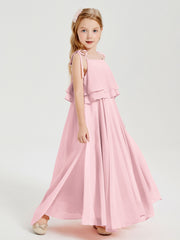 Robes de Demoiselle d'Honneur Junior en Mousseline avec Nœud Papillon Rose Pâle