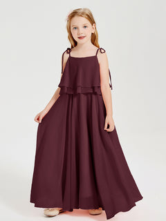 Robes de Demoiselle d'Honneur Junior en Mousseline avec Nœud Papillon Cabernet