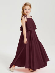 Robes de Demoiselle d'Honneur Junior en Mousseline avec Nœud Papillon Cabernet