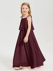 Robes de Demoiselle d'Honneur Junior en Mousseline avec Nœud Papillon Cabernet