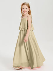 Robes de Demoiselle d'Honneur Junior en Mousseline avec Nœud Papillon Champagne