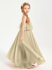 Robes de Demoiselle d'Honneur Junior en Mousseline avec Nœud Papillon Champagne
