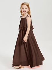 Robes de Demoiselle d'Honneur Junior en Mousseline avec Nœud Papillon Chocolat