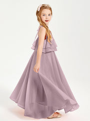 Robes de Demoiselle d'Honneur Junior en Mousseline avec Nœud Papillon Dusk