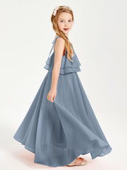 Robes de Demoiselle d'Honneur Junior en Mousseline avec Nœud Papillon Bleu Poudré