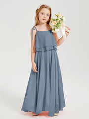 Robes de Demoiselle d'Honneur Junior en Mousseline avec Nœud Papillon Bleu Poudré