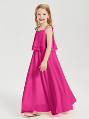 Robes de Demoiselle d'Honneur Junior en Mousseline avec Nœud Papillon Fuchsia