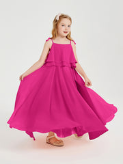 Robes de Demoiselle d'Honneur Junior en Mousseline avec Nœud Papillon Fuchsia