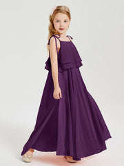 Robes de Demoiselle d'Honneur Junior en Mousseline avec Nœud Papillon Raisin