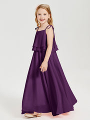 Robes de Demoiselle d'Honneur Junior en Mousseline avec Nœud Papillon Raisin