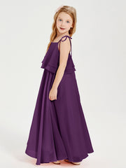 Robes de Demoiselle d'Honneur Junior en Mousseline avec Nœud Papillon Raisin