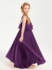 Robes de Demoiselle d'Honneur Junior en Mousseline avec Nœud Papillon Raisin