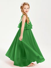 Robes de Demoiselle d'Honneur Junior en Mousseline avec Nœud Papillon Vert