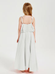 Robes de Demoiselle d'Honneur Junior en Mousseline avec Nœud Papillon Ivoire