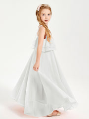 Robes de Demoiselle d'Honneur Junior en Mousseline avec Nœud Papillon Ivoire