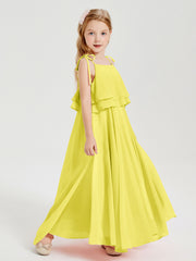 Robes de Demoiselle d'Honneur Junior en Mousseline avec Nœud Papillon Citron