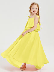 Robes de Demoiselle d'Honneur Junior en Mousseline avec Nœud Papillon Citron