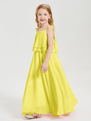 Robes de Demoiselle d'Honneur Junior en Mousseline avec Nœud Papillon Citron