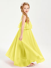 Robes de Demoiselle d'Honneur Junior en Mousseline avec Nœud Papillon Citron