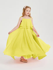 Robes de Demoiselle d'Honneur Junior en Mousseline avec Nœud Papillon Citron
