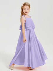Robes de Demoiselle d'Honneur Junior en Mousseline avec Nœud Papillon Lilas