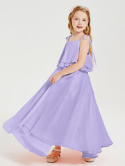 Robes de Demoiselle d'Honneur Junior en Mousseline avec Nœud Papillon Lilas